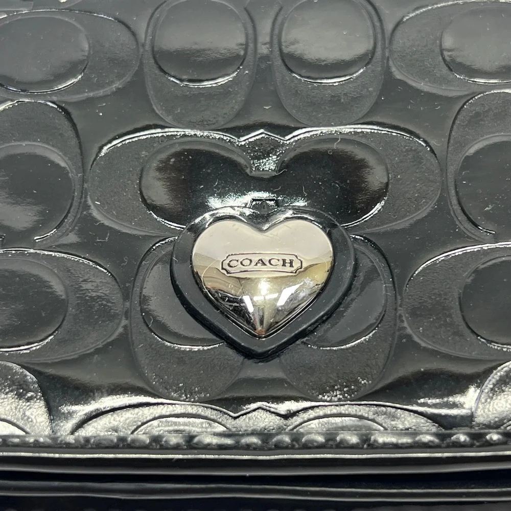 Coach Wallet Card Holder Black Patent Leather Bifold Monogram Coin Purse Y2k